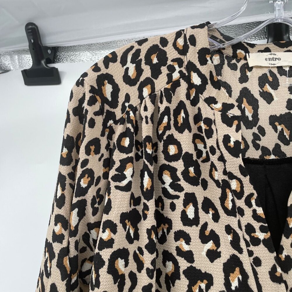 Entro Cheetah Print Shift Dress 3/4 Sleeve V-Neck Multicolor Size Small - Picture 5 of 9